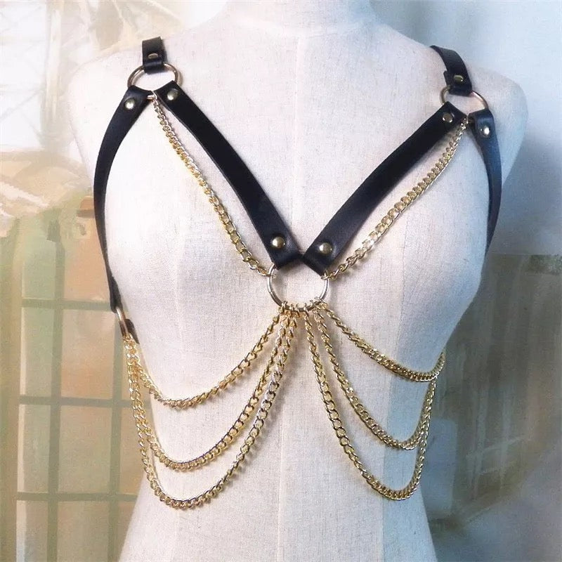 Handmade Rib Cage Harness – Gothic Chain Choker Body Accessory
