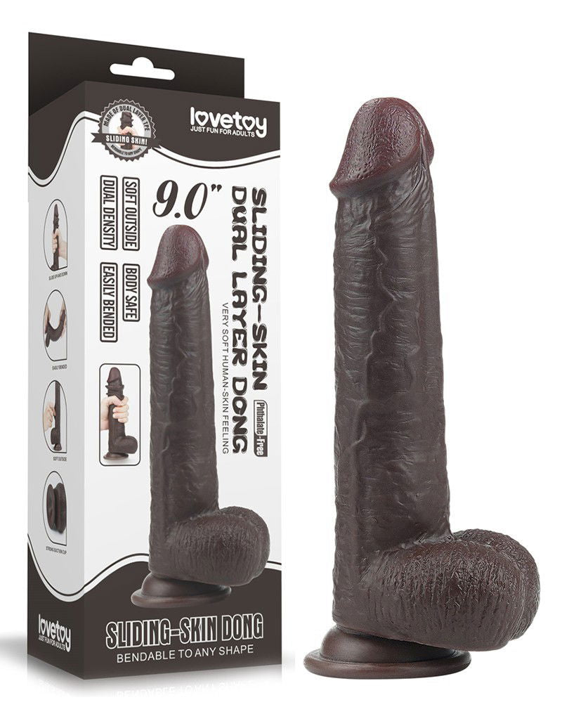 LoveToy - Sliding Skin Dildo 23 cm - Black