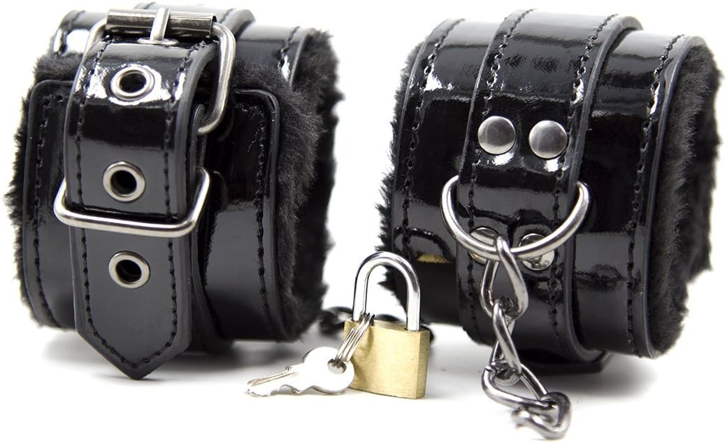 Latex Iron chain and Copper lock cuffs