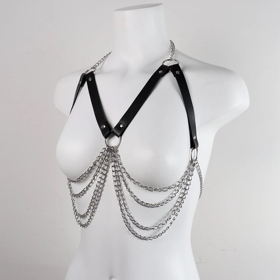 Handmade Rib Cage Harness – Gothic Chain Choker Body Accessory