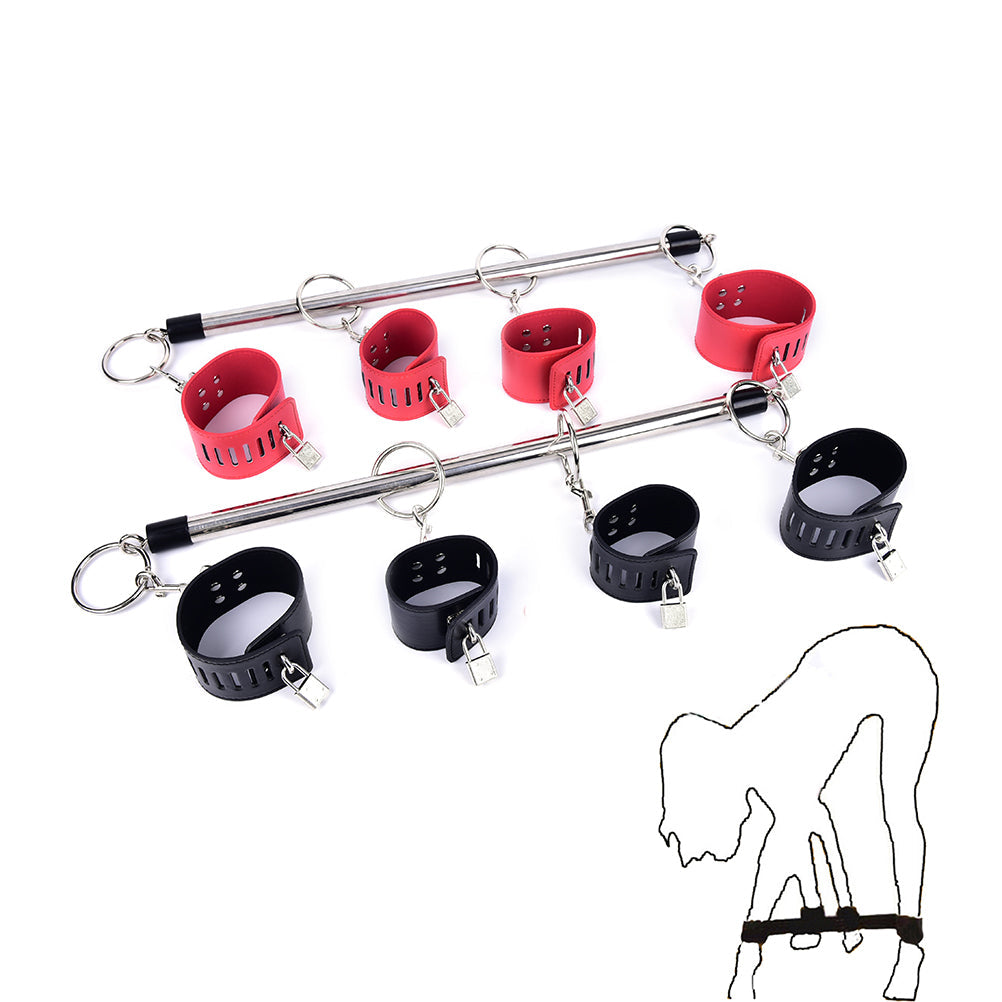 Crafted Control: 4-Cuff Spreader Bar in Red Vegan Leather and Metal