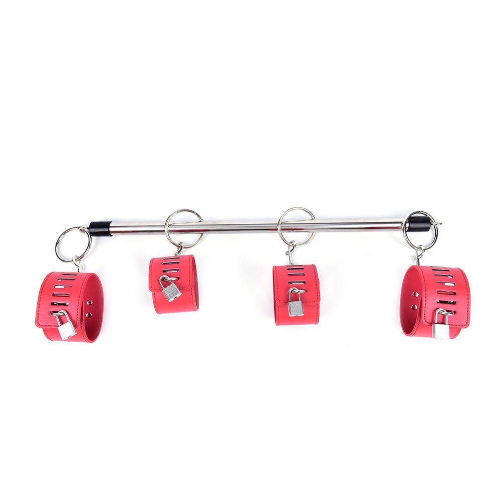Crafted Control: 4-Cuff Spreader Bar in Red Vegan Leather and Metal