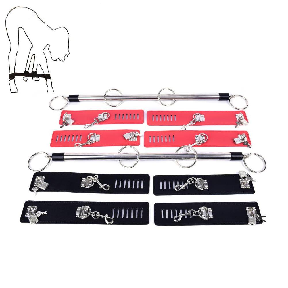 Crafted Control: 4-Cuff Spreader Bar in Red Vegan Leather and Metal