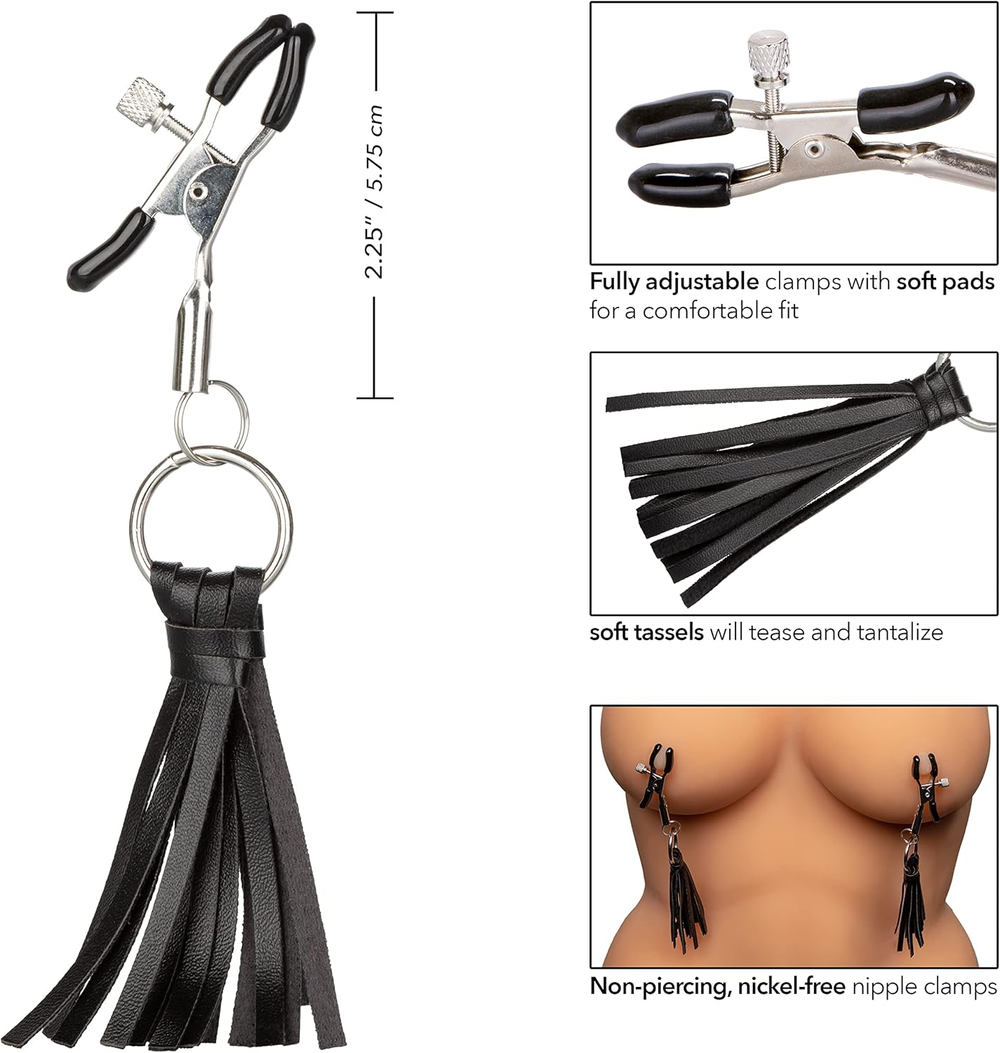 CalExotics Nipple Play Playful Tassels Nipple Clamps - Black