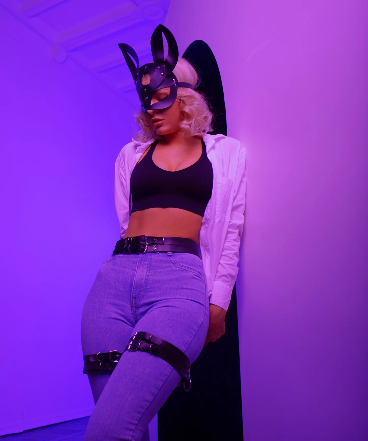 Leather Black Face Mask - Handmade